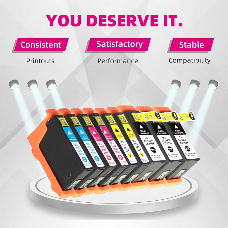 IN INTACTECH V525w V725w Printer Ink Cartridges Compatible with Dell Series 31 32 33 34 Ink (9-Pack, 3 Black, 2 Cyan, 2 Magenta, 2 Yellow, Intactech) - Image 2